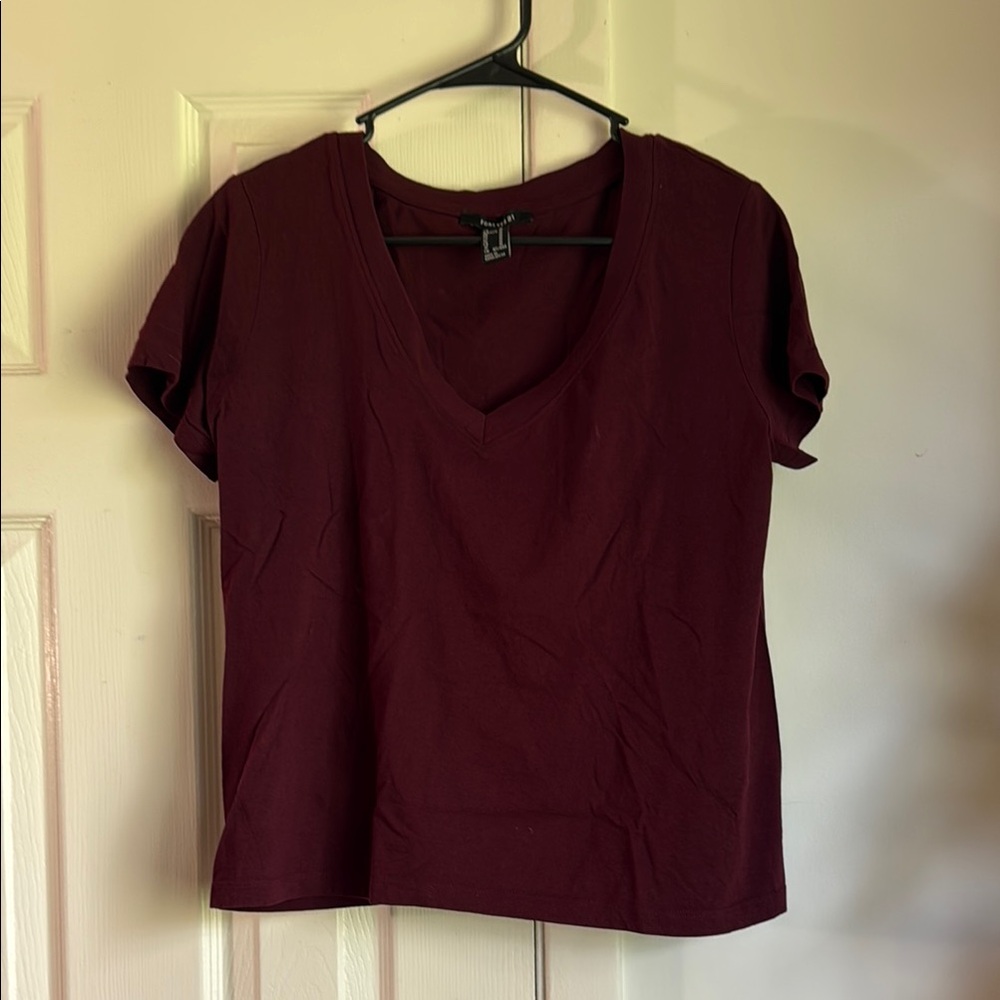 Forever 21 Deep Burgundy V-Neck Tee